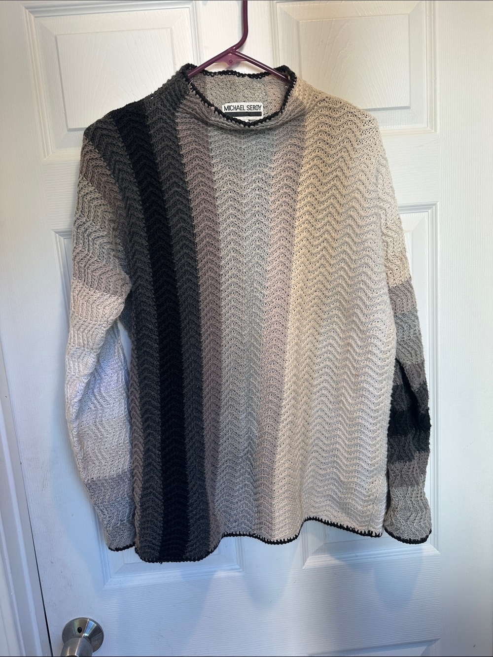 Women's Crewneck Sweater in Gradient Grey Stripe